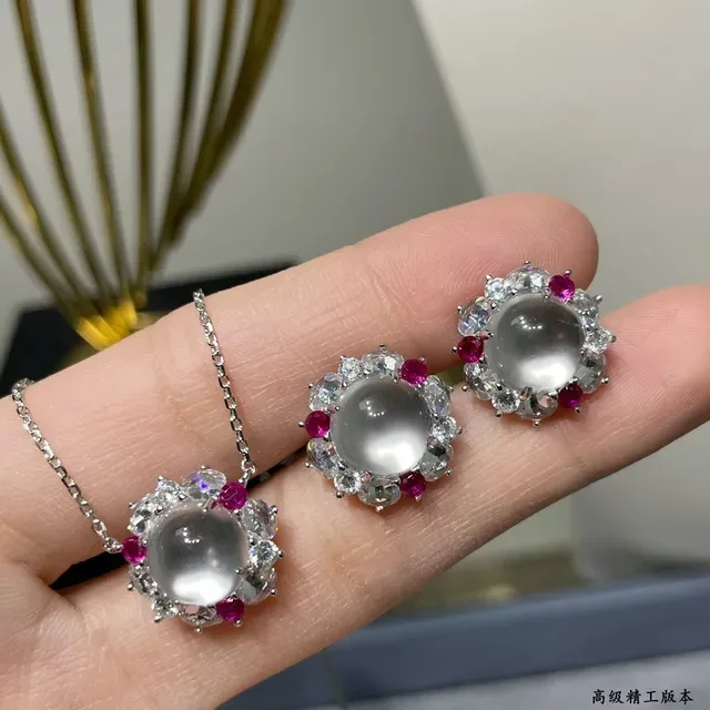 Halo-Set Cabochon Center Multi-Stone Floral Earrings 8