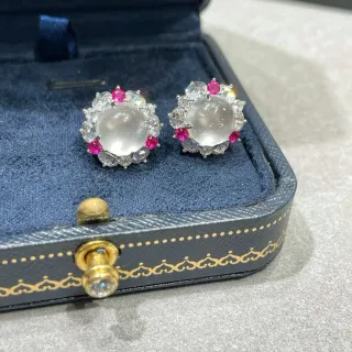 Halo-Set Cabochon Center Multi-Stone Floral Earrings