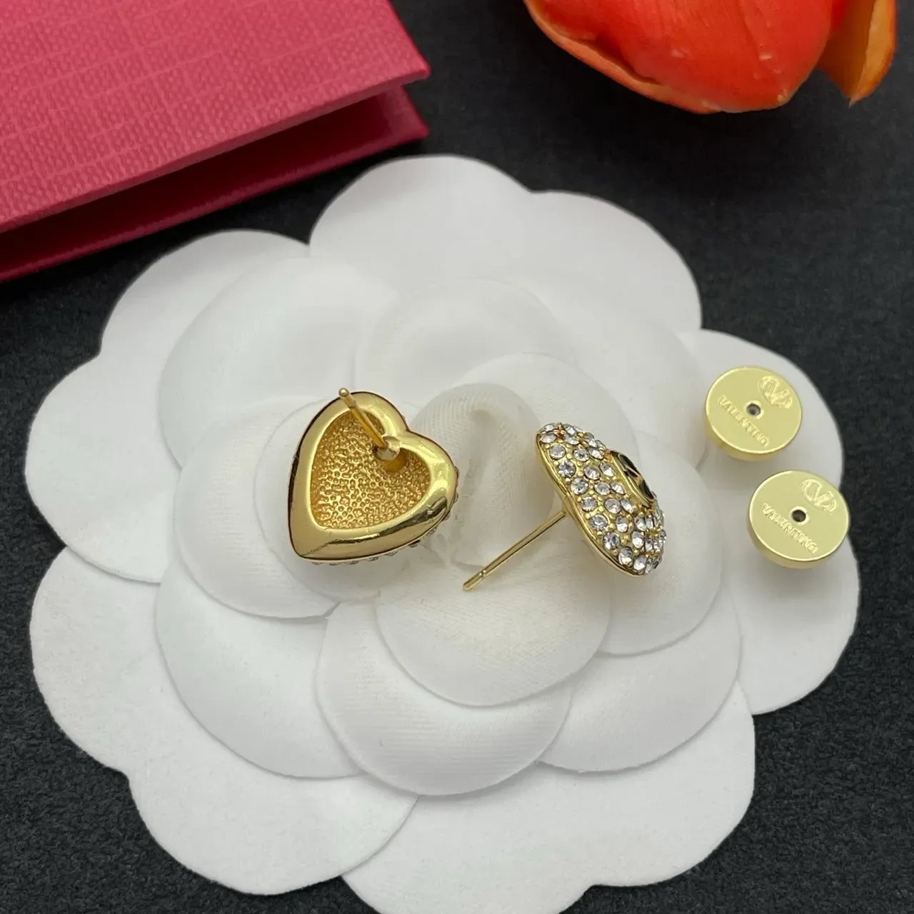 Heart-Shaped Pave-Crystal Gold-Tone Earrings 4