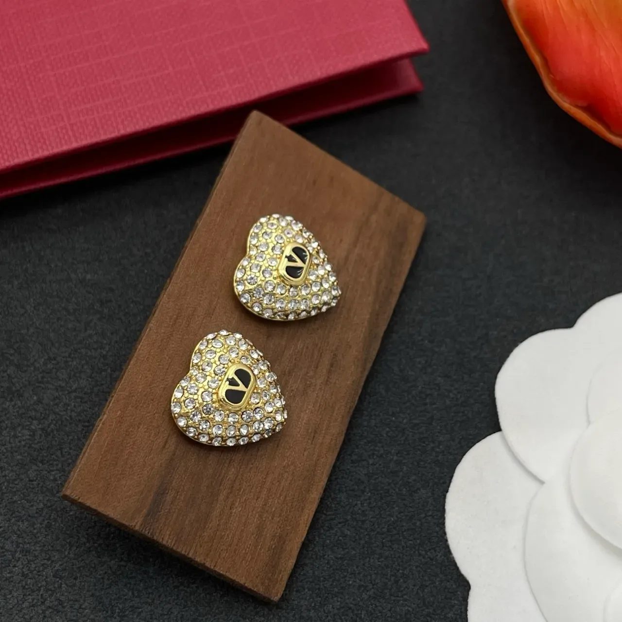 Heart-Shaped Pave-Crystal Gold-Tone Earrings 6