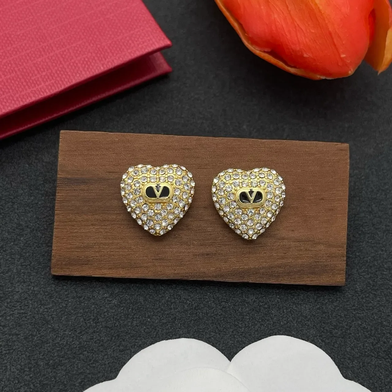 Heart-Shaped Pave-Crystal Gold-Tone Earrings 7