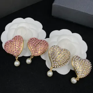 Heart-Shaped Pave-Crystal Pearl-Dangle Earrings