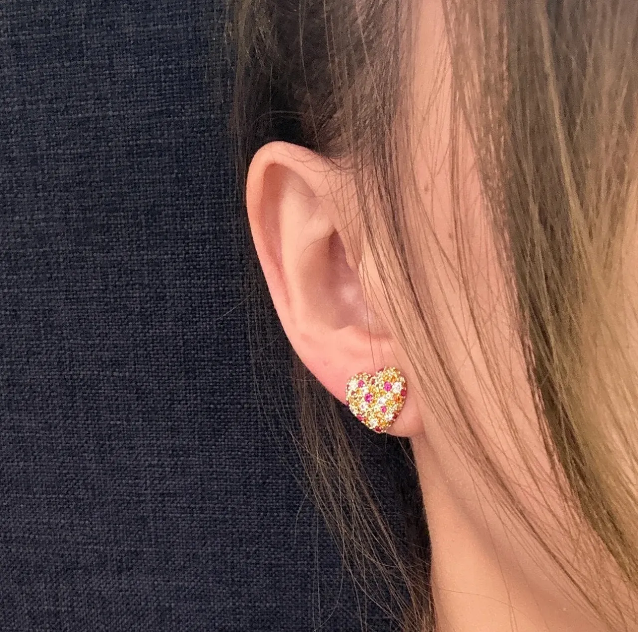 Heart-Shaped Pavé Multicolor Gemstone Stud Earrings 3