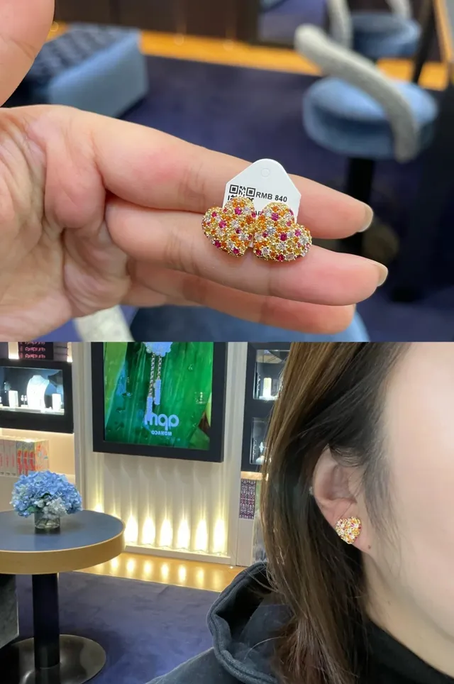 Heart-Shaped Pavé Multicolor Gemstone Stud Earrings 5