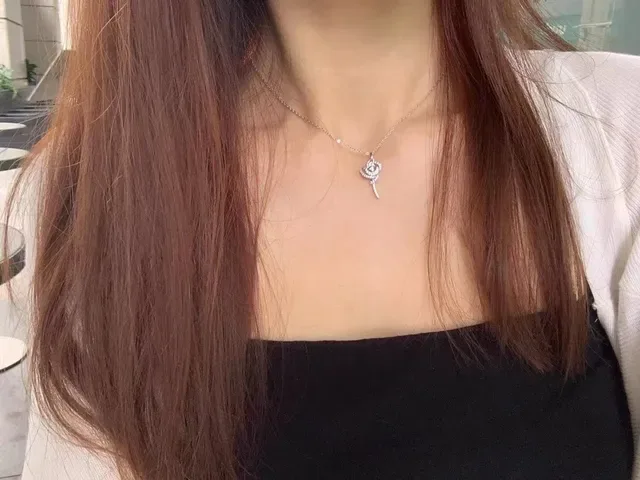 HEFANG Pavé Crystal Rose Pendant Necklace 4