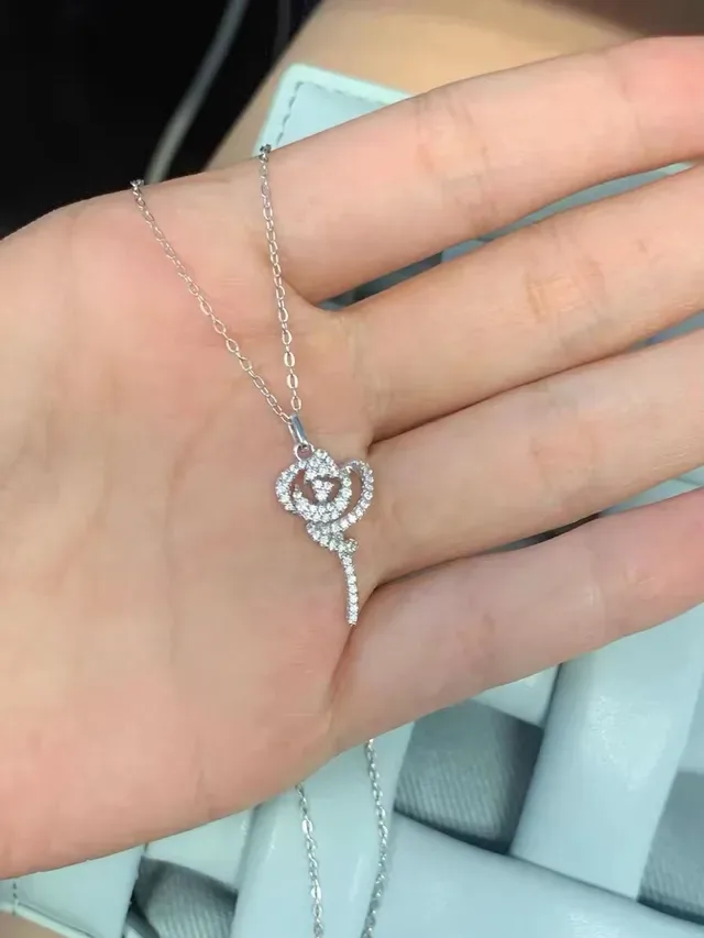 HEFANG Pavé Crystal Rose Pendant Necklace 7
