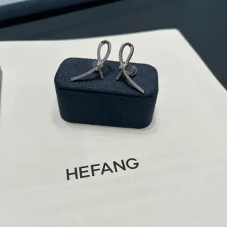 HEFANG Silver Navy Bow-Shaped Pavé-Set Earrings