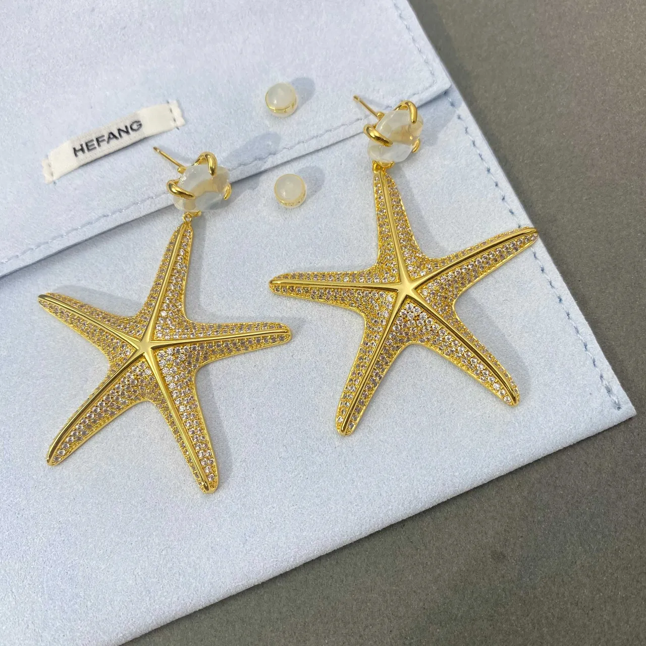 HEFANG Starfish Pavé-Crystal Gold-Tone Earrings 4