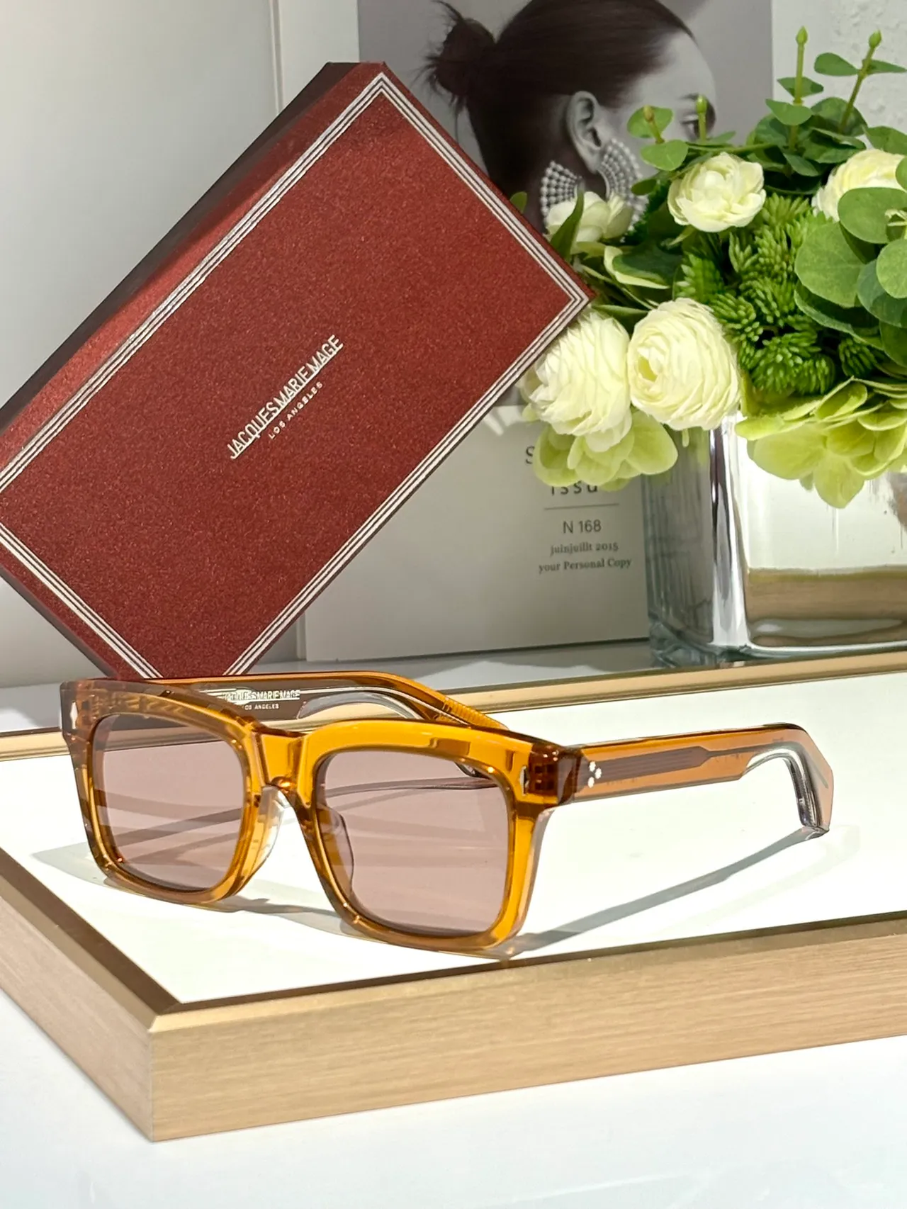 Jacques Marie Mage Rectangular Translucent Gray Yellow Lens Sunglasses 2