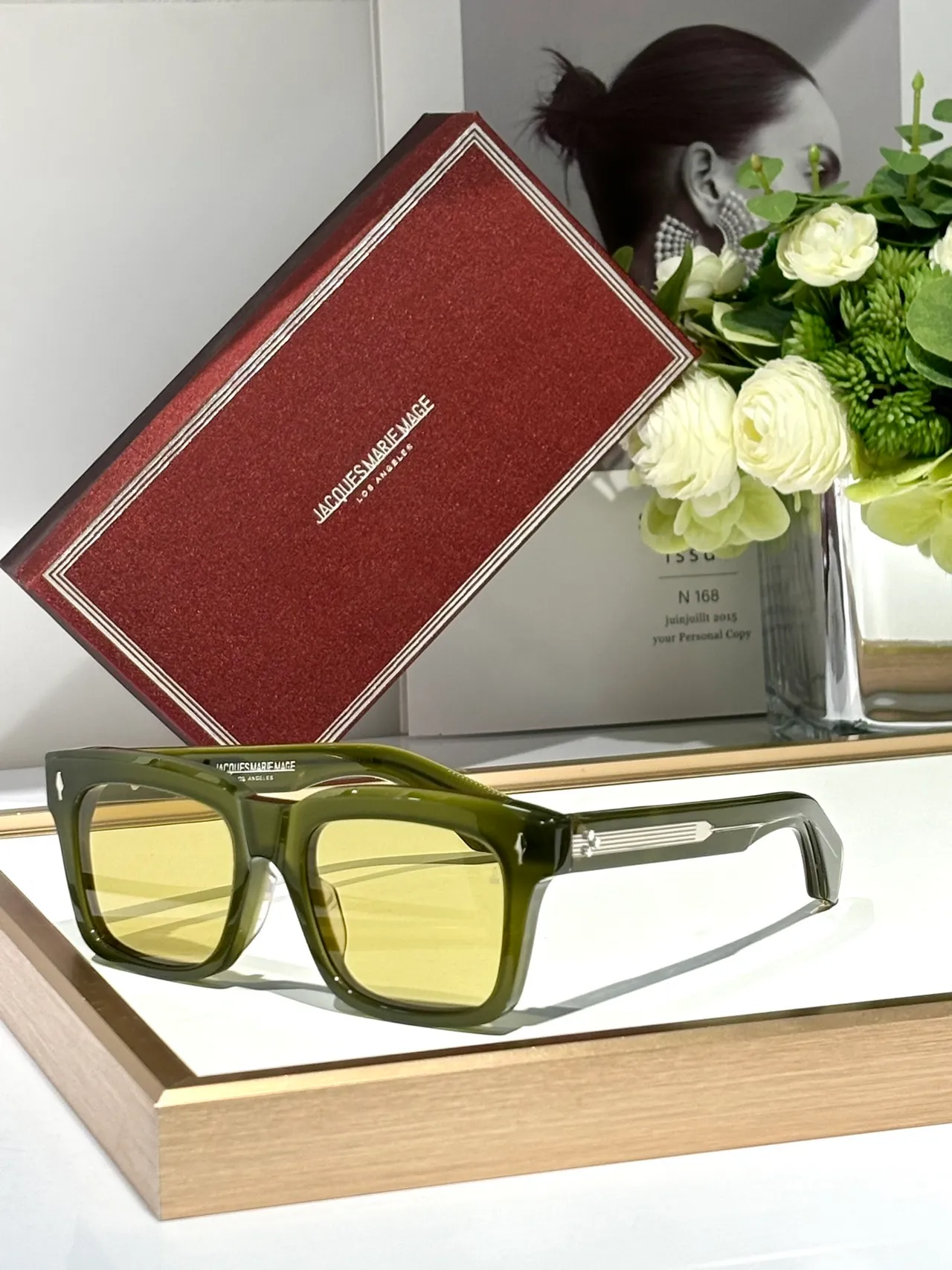 Jacques Marie Mage Rectangular Translucent Gray Yellow Lens Sunglasses 5