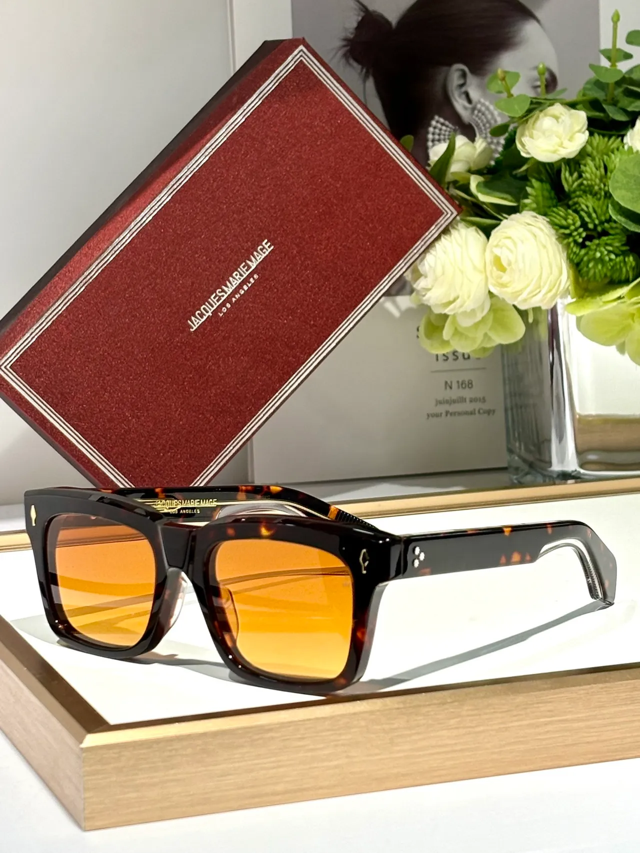 Jacques Marie Mage Rectangular Translucent Gray Yellow Lens Sunglasses 6