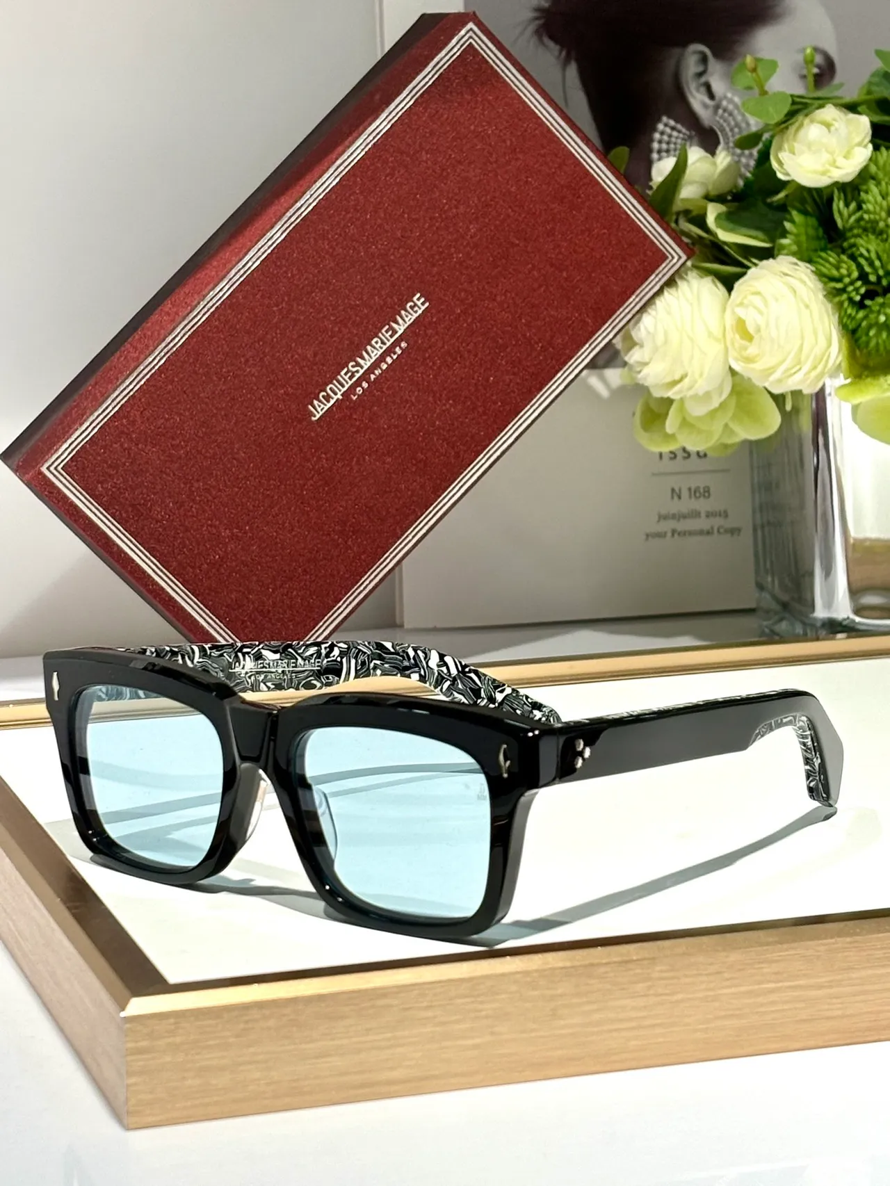 Jacques Marie Mage Rectangular Translucent Gray Yellow Lens Sunglasses 7