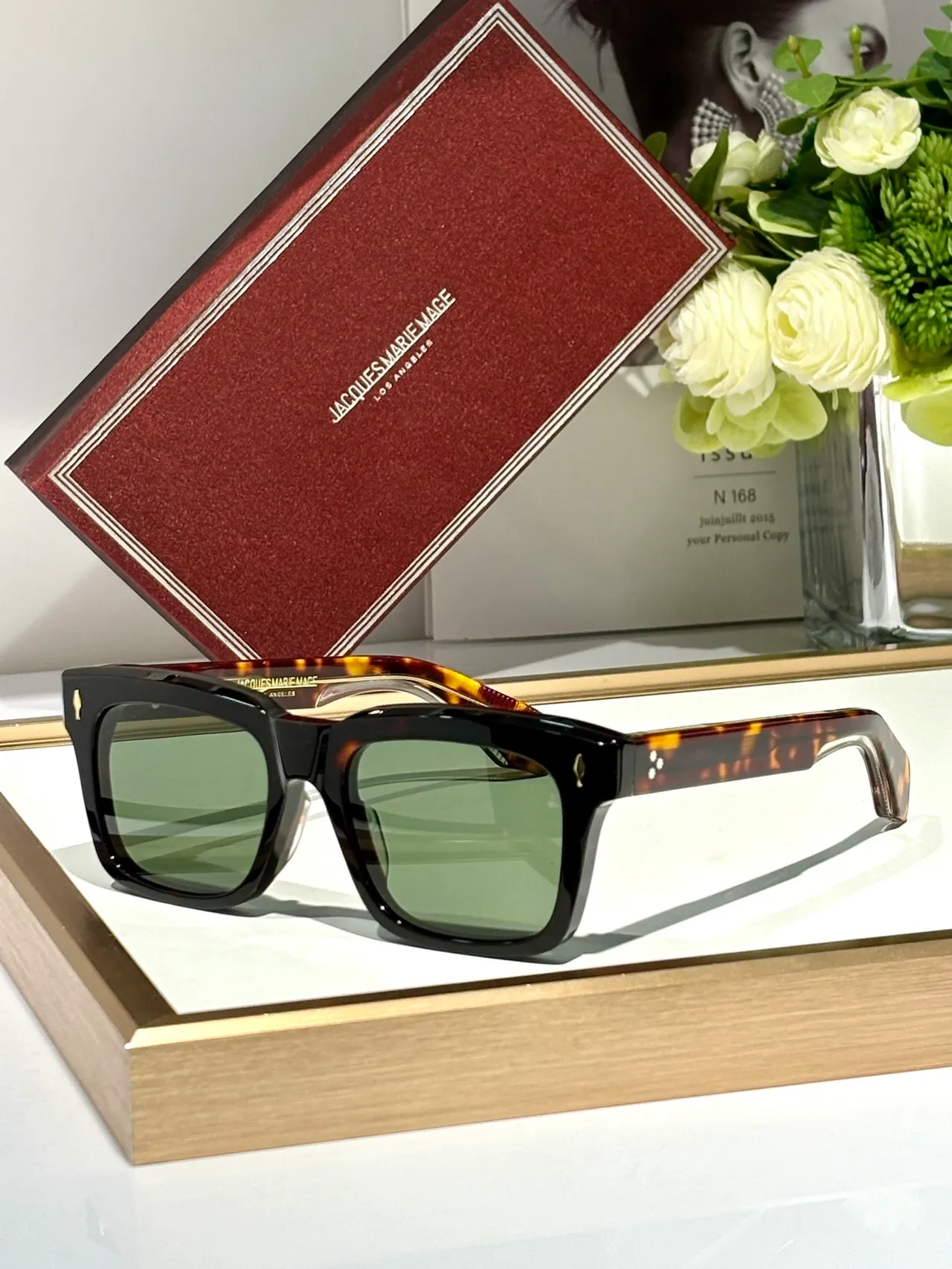 Jacques Marie Mage Rectangular Translucent Gray Yellow Lens Sunglasses 8