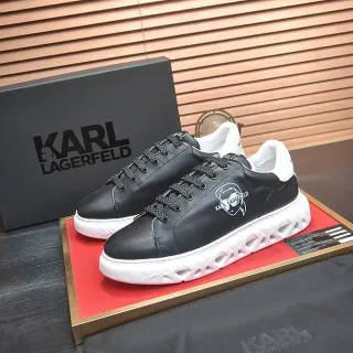 Karl Lagerfeld Negro Blanco Cuero Superior Suela Escultórica Lattice Lifestyle Sneakers