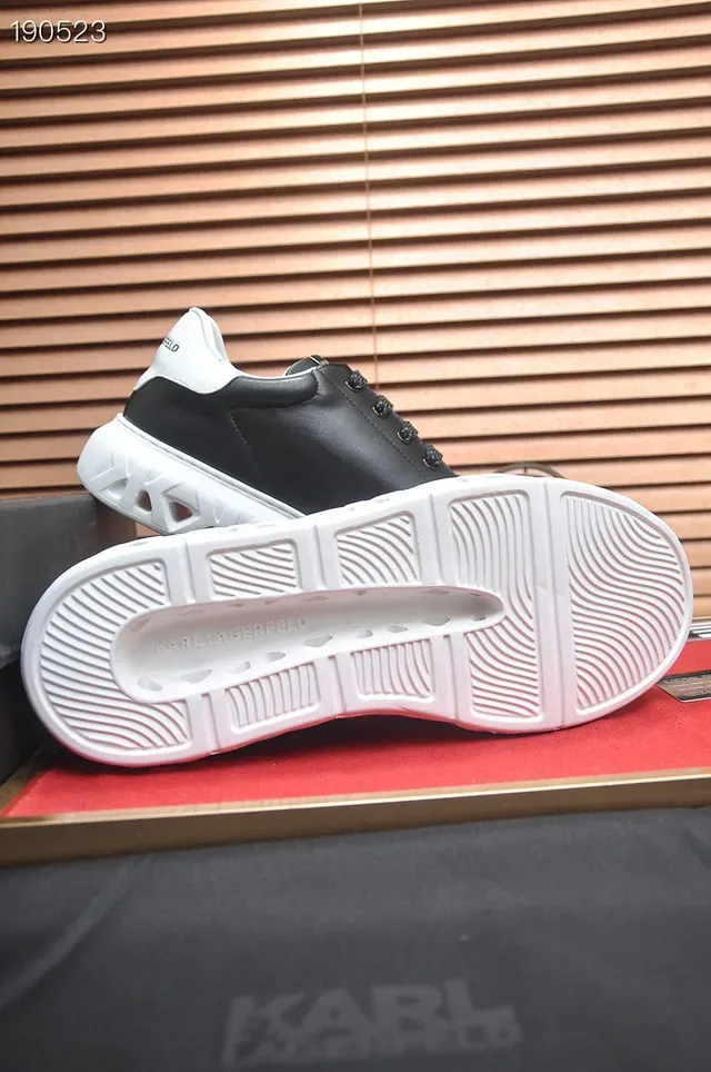 Karl Lagerfeld Black White Leather Upper Sculpted Lattice Sole Lifestyle Sneakers 2