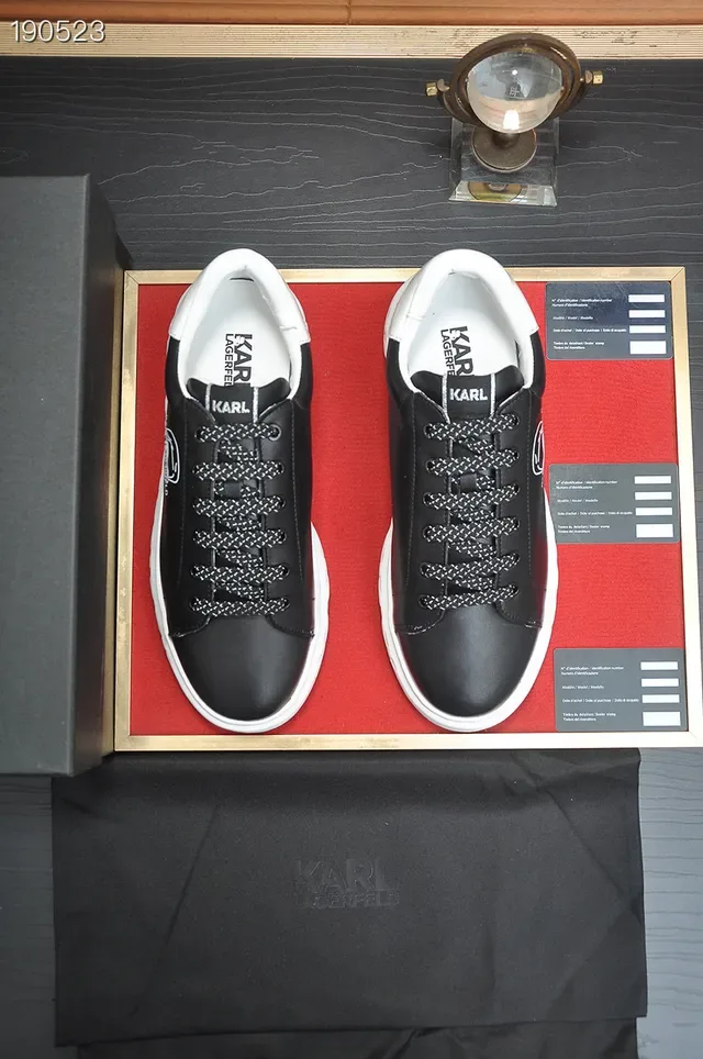Karl Lagerfeld Black White Leather Upper Sculpted Lattice Sole Lifestyle Sneakers 3