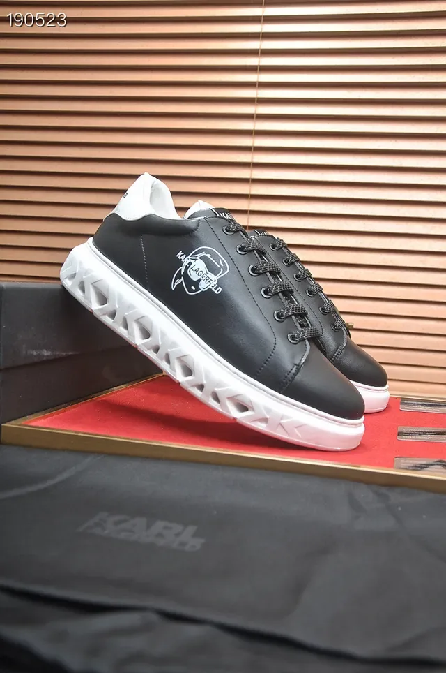 Karl Lagerfeld Black White Leather Upper Sculpted Lattice Sole Lifestyle Sneakers 4
