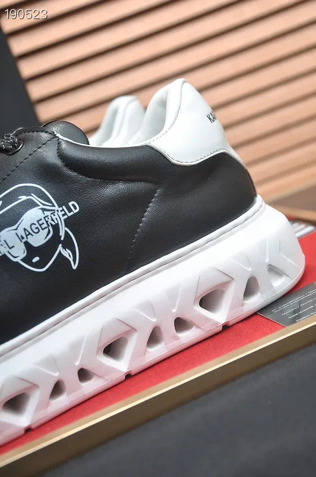 Karl Lagerfeld Black White Leather Upper Sculpted Lattice Sole Lifestyle Sneakers 5