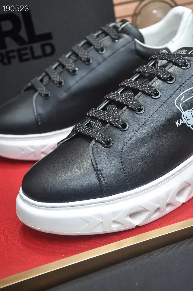 Karl Lagerfeld Black White Leather Upper Sculpted Lattice Sole Lifestyle Sneakers 6