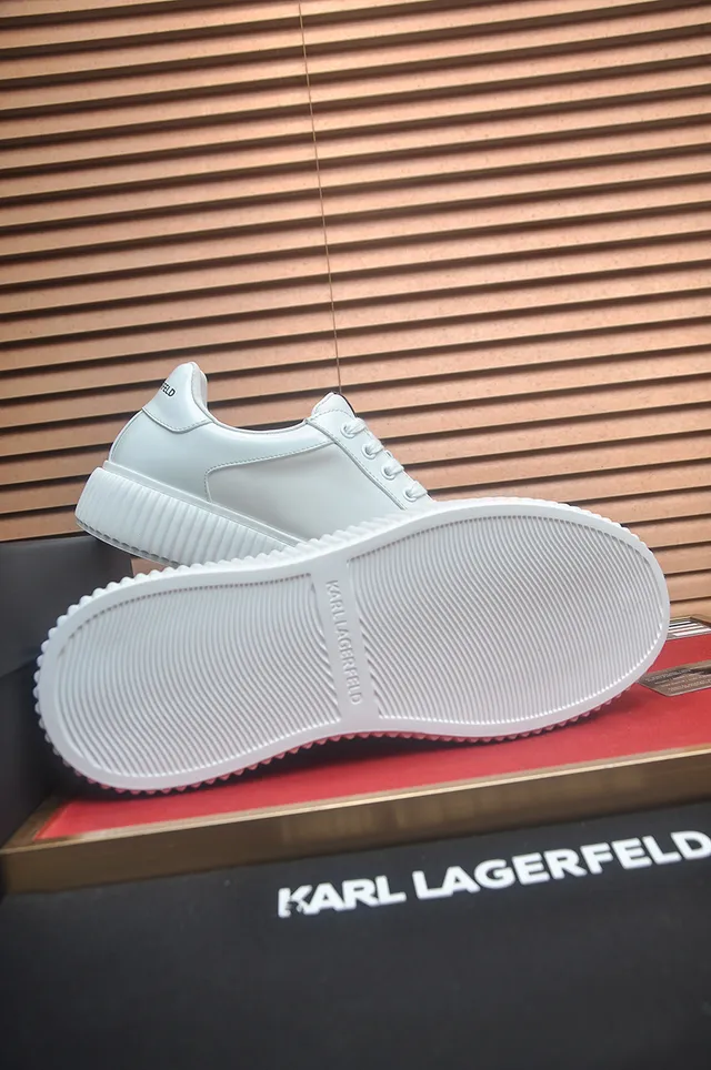 Karl Lagerfeld White Black Leather-Like Upper Ribbed Platform Sole Sneakers 3