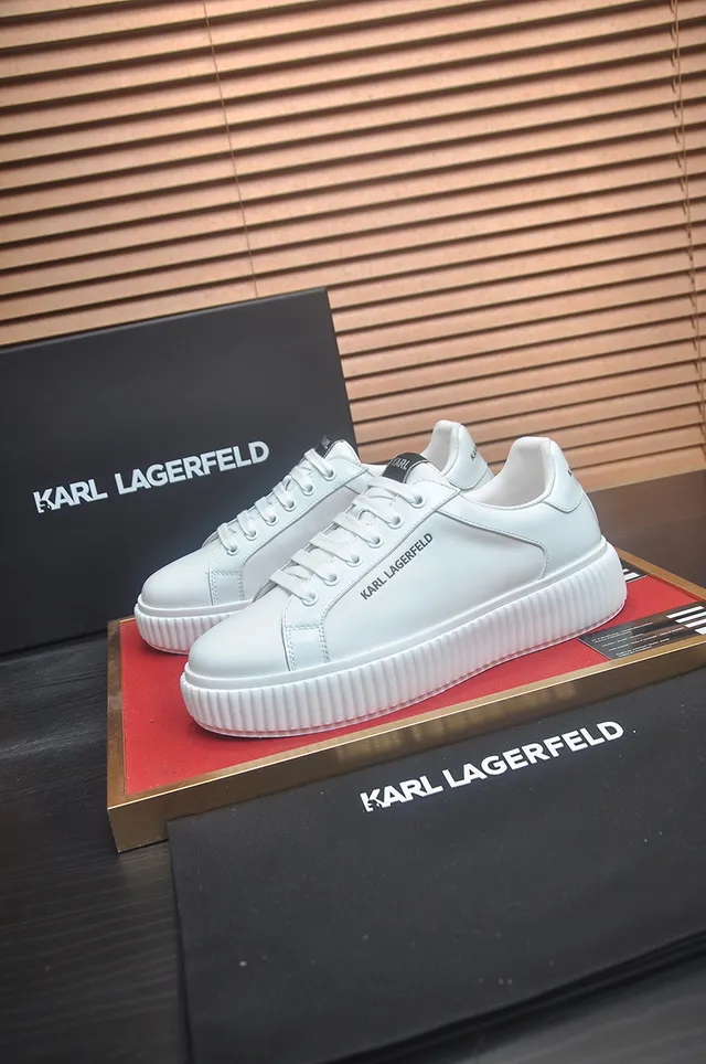 Karl Lagerfeld White Black Leather-Like Upper Ribbed Platform Sole Sneakers 4