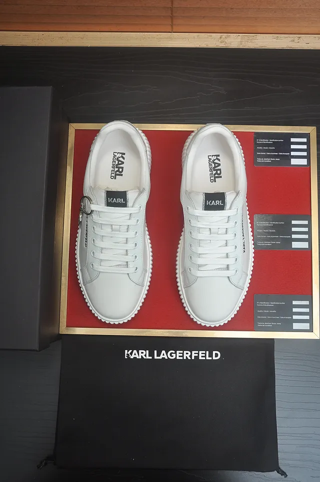 Karl Lagerfeld White Black Leather-Like Upper Ribbed Platform Sole Sneakers 5