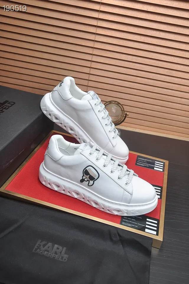 Karl Lagerfeld White Leather Upper Sculpted Geometric Sole Lifestyle Sneakers 6