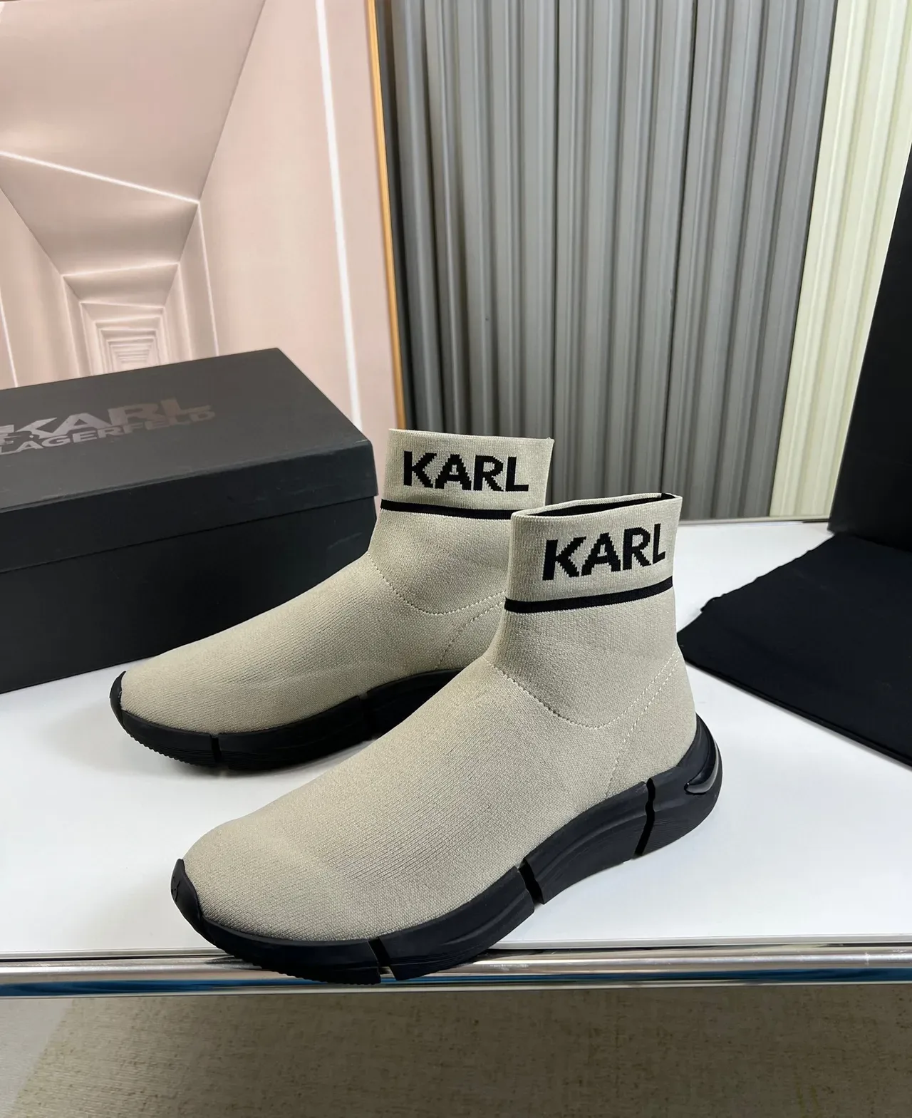 KARL Sock-Fit Knit Slip-On Lifestyle Sneakers 7