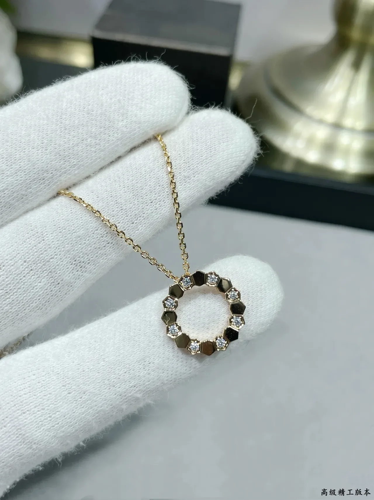 Layered Circular Pave-Set Stone Pendant Necklaces 4