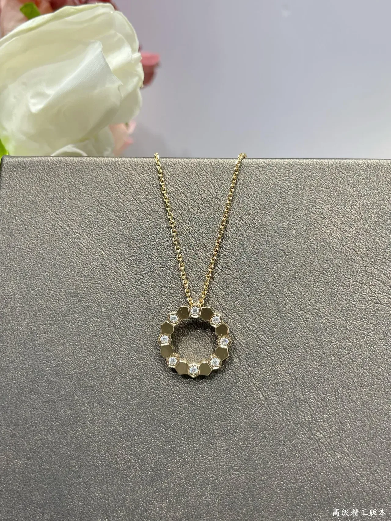 Layered Circular Pave-Set Stone Pendant Necklaces 5