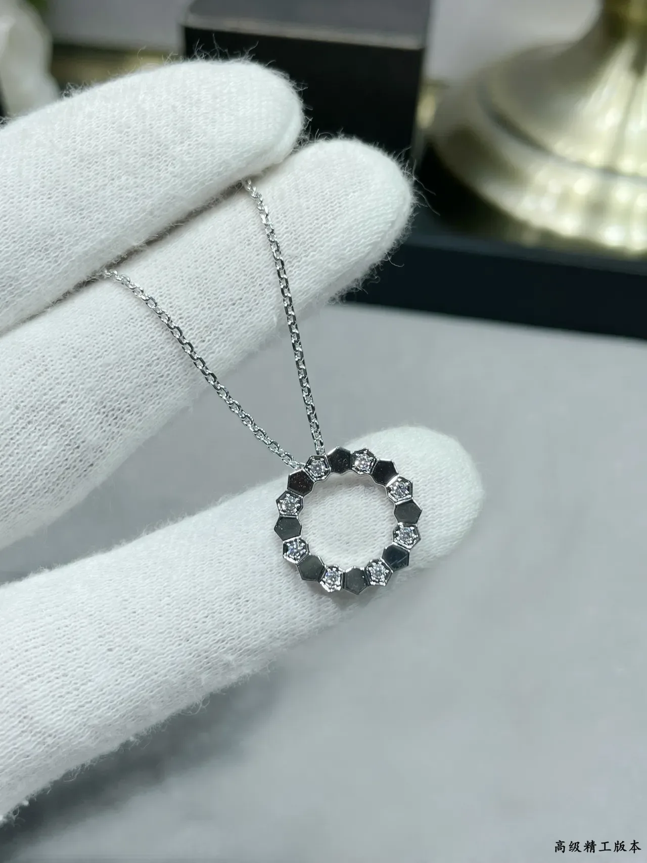 Layered Circular Pave-Set Stone Pendant Necklaces 7