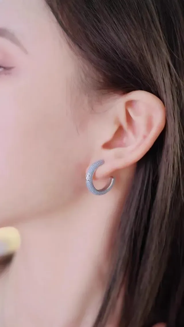 Light Blue Pavé C-Hoop Earrings 5