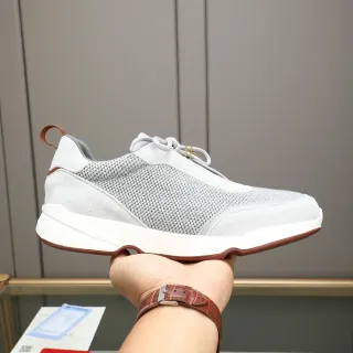 Tênis lifestyle de mesh-suede cinza claro e marrom