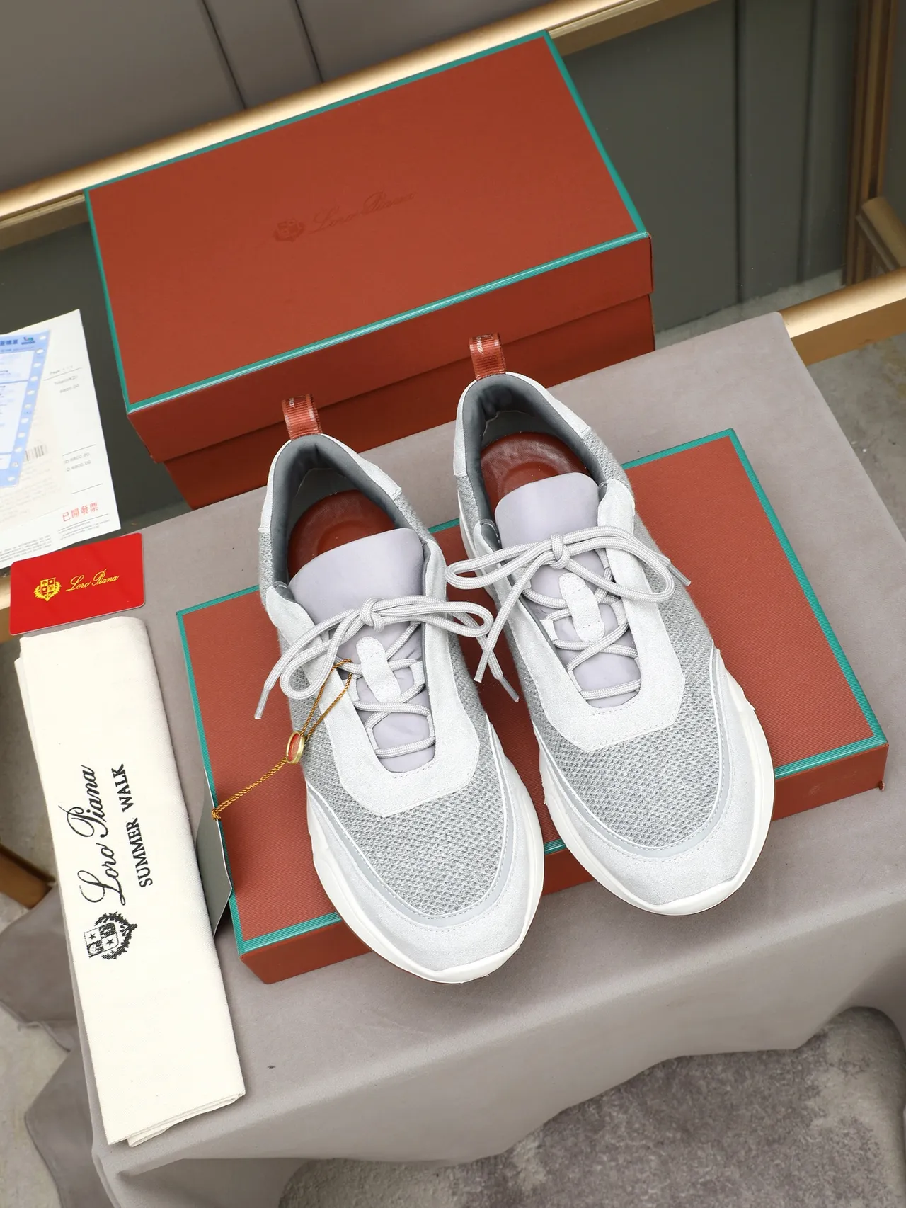 Light Gray and Brown Mesh-Suede Lifestyle Sneaker 2