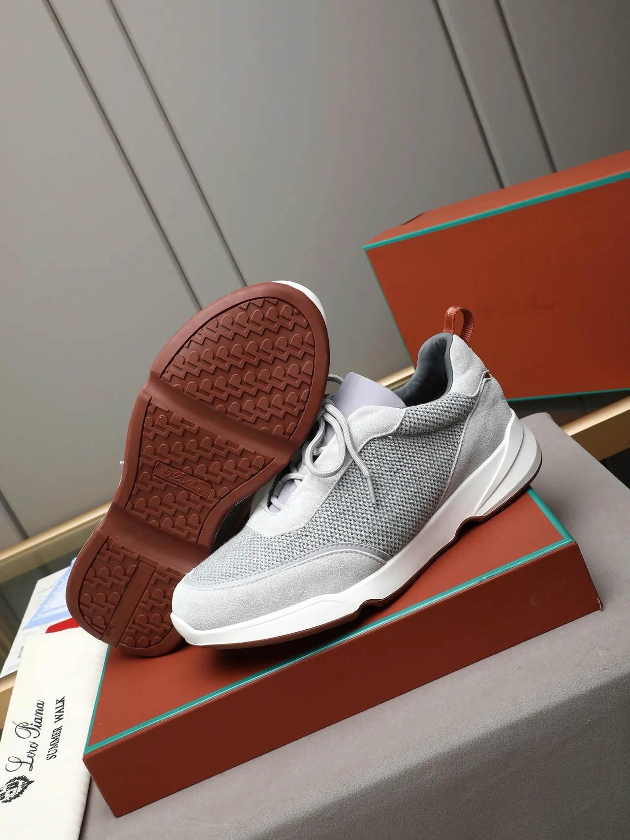 Light Gray and Brown Mesh-Suede Lifestyle Sneaker 4