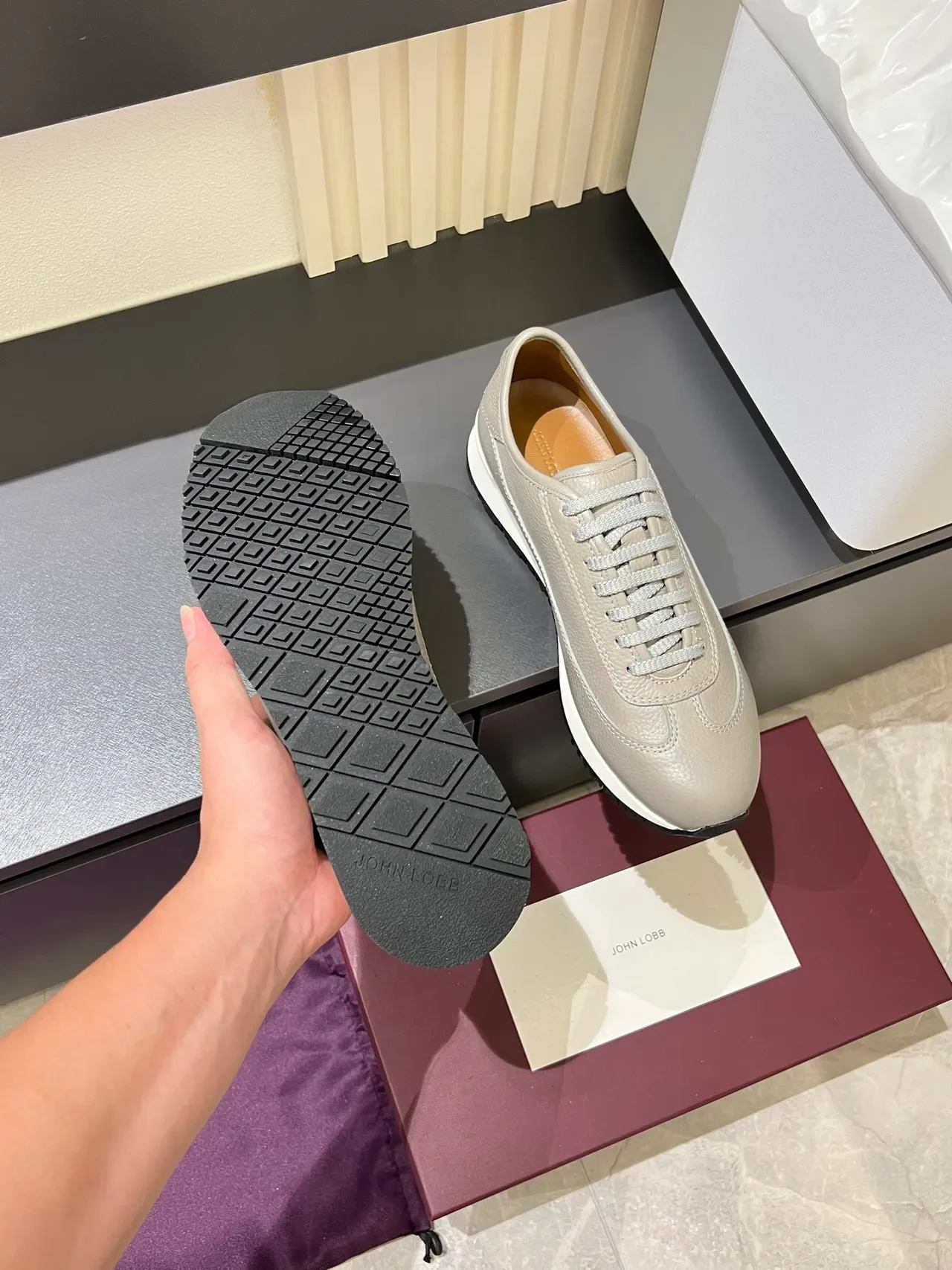 Light Gray Pebbled Leather Lifestyle Sneakers 3