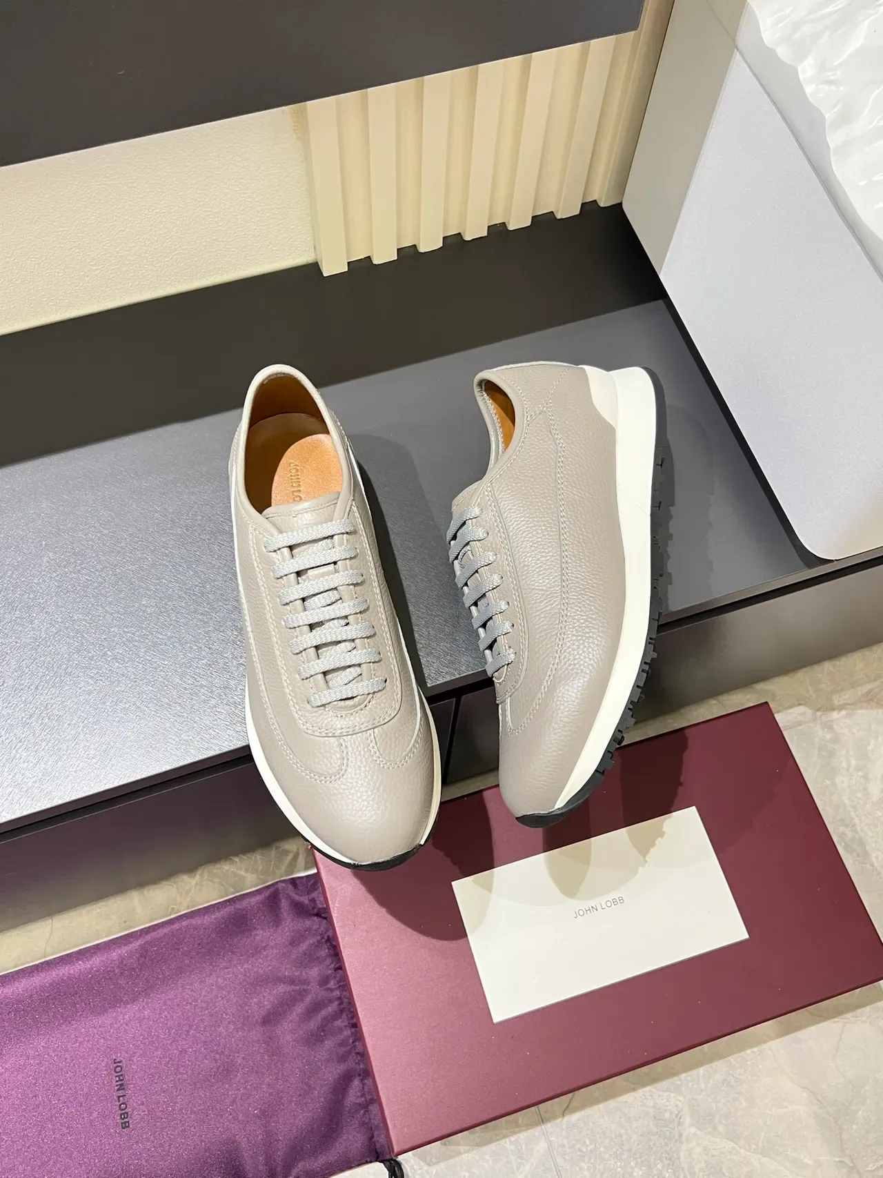 Light Gray Pebbled Leather Lifestyle Sneakers 4