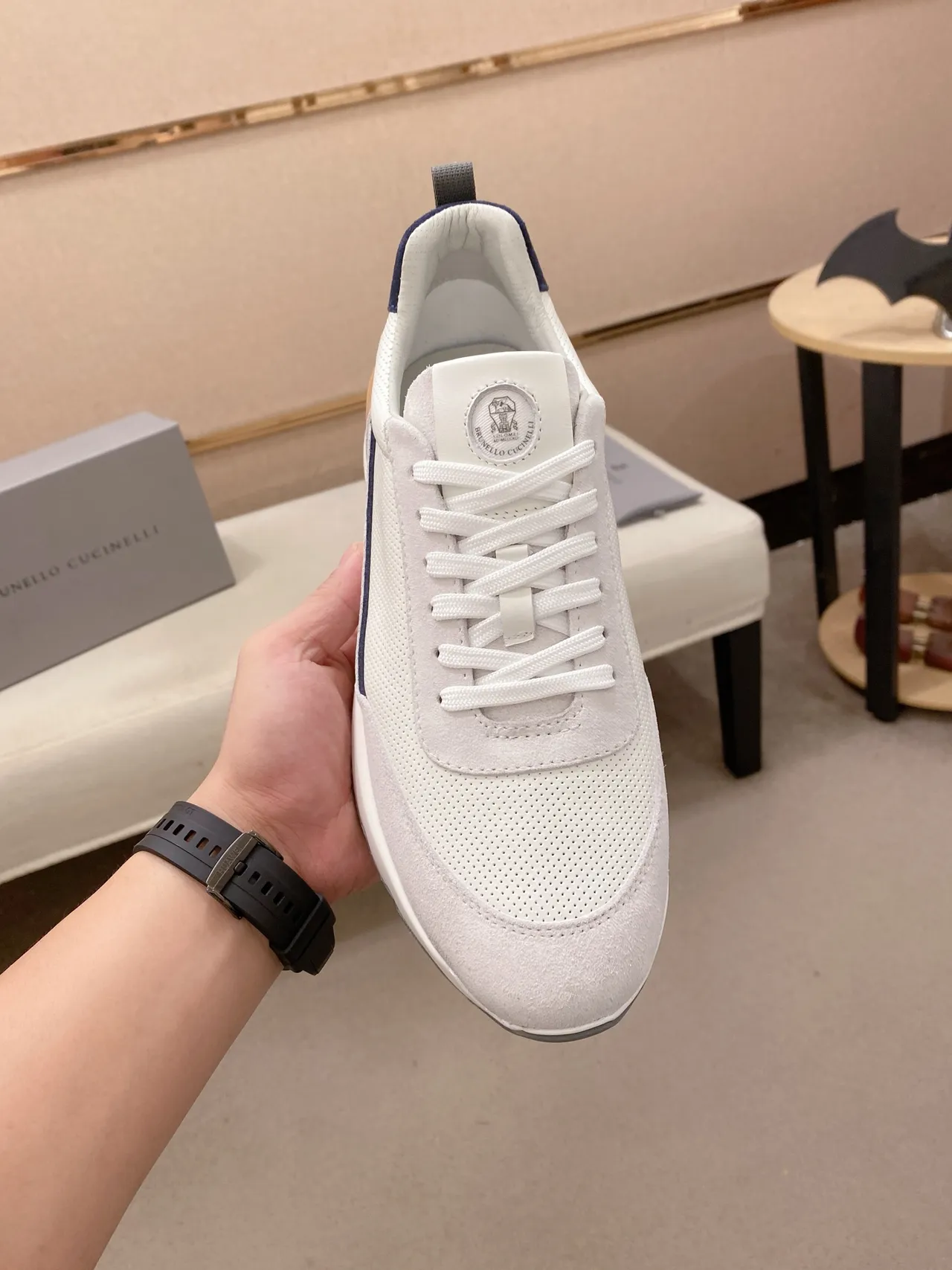 Light Gray Perforated Mesh and Suede Lifestyle Sneaker 5