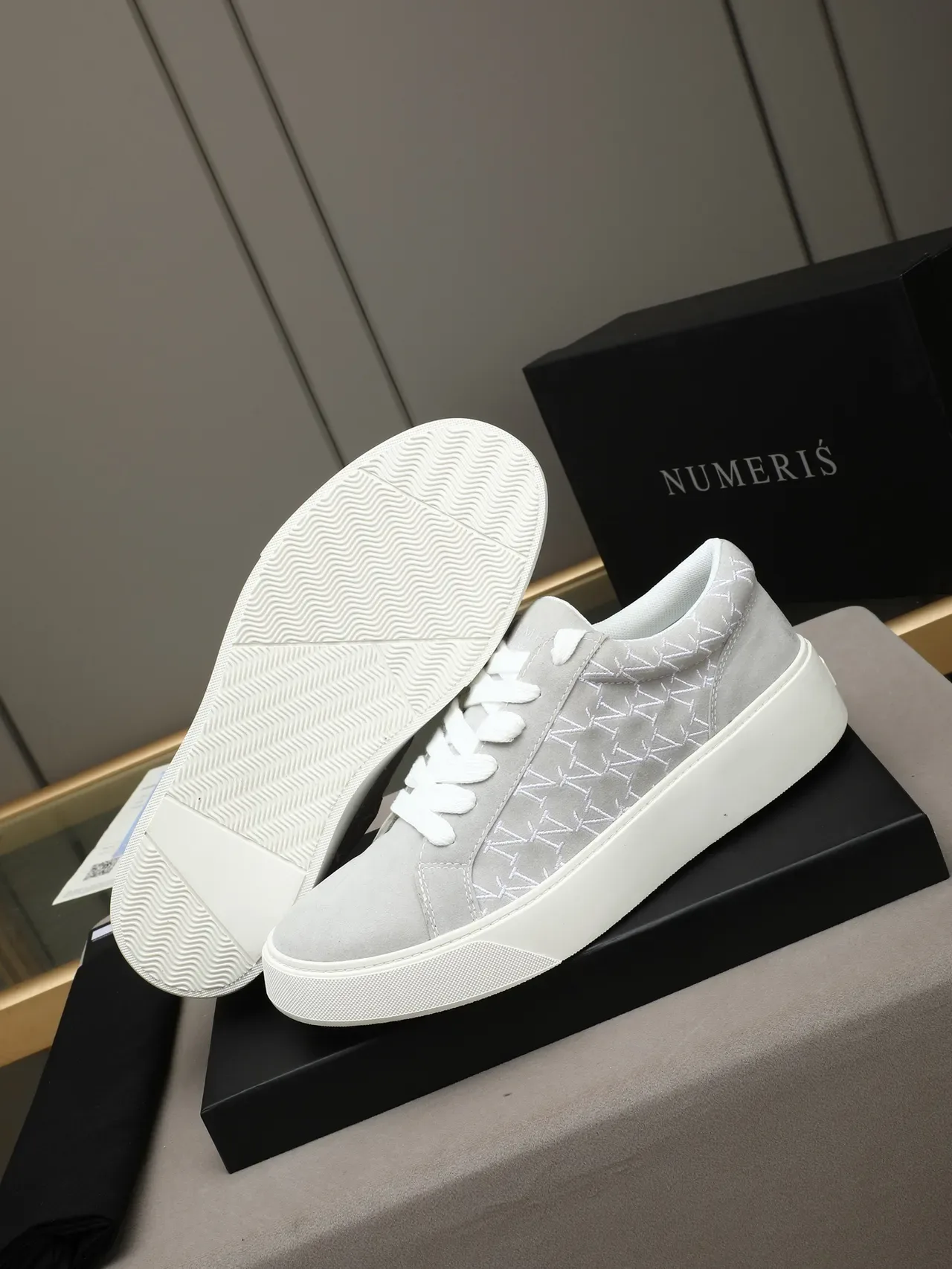Light Gray Suede Monogram Platform Sneaker 4