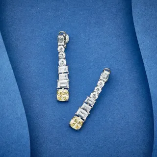 Linear Drop Multi-Stone Yellow and White Gemstone Earrings