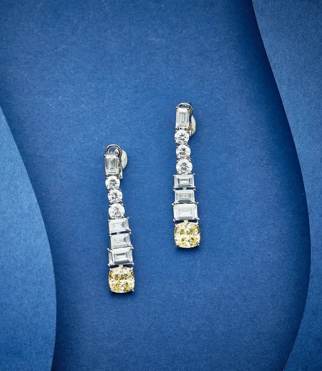 Linear Drop Multi-Stone Yellow and White Gemstone Earrings 2