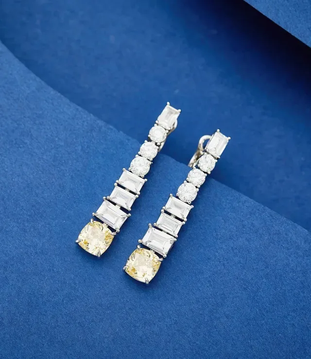 Linear Drop Multi-Stone Yellow and White Gemstone Earrings 4