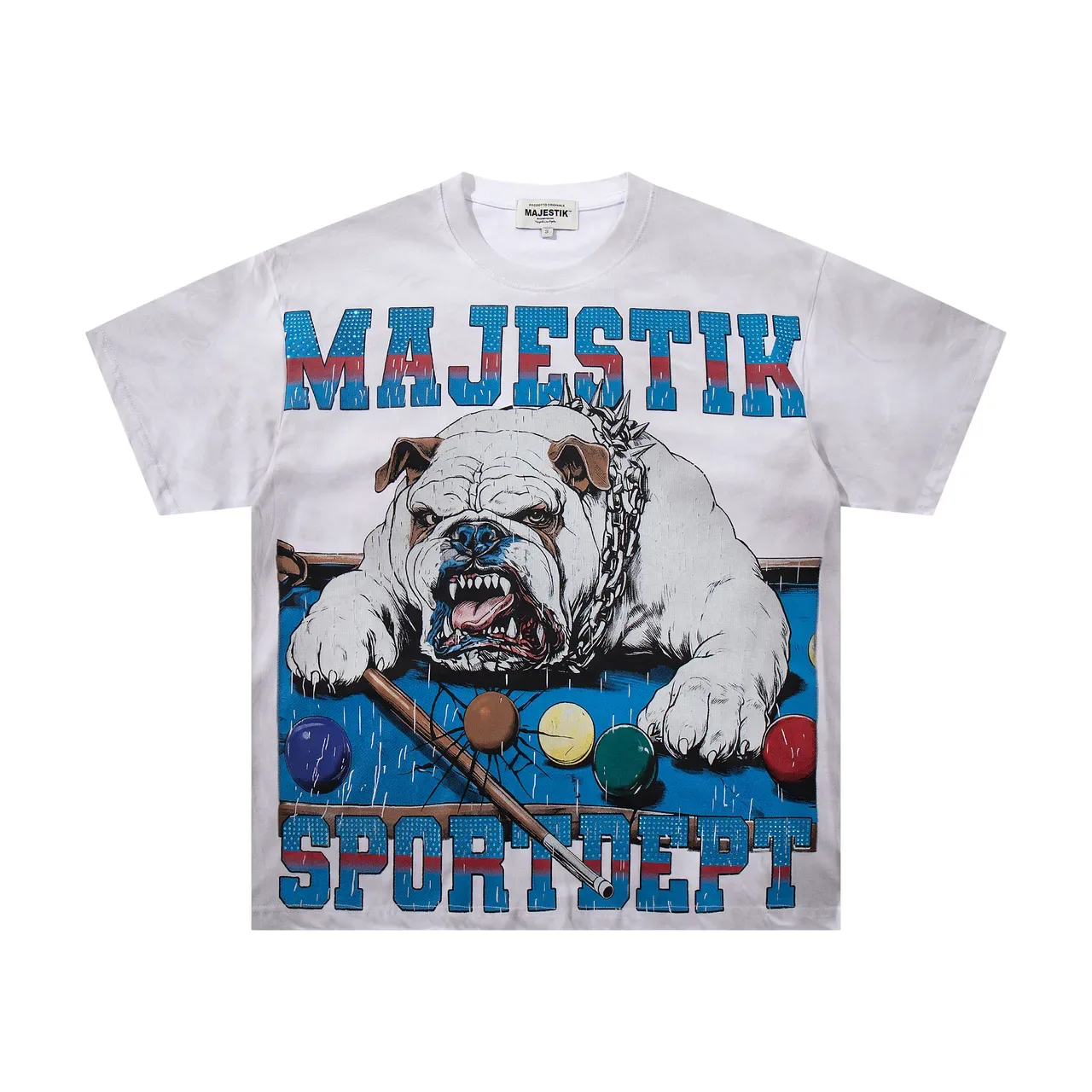 MAJESTIK Graphic Bulldog Pool Table Print T-Shirt 4