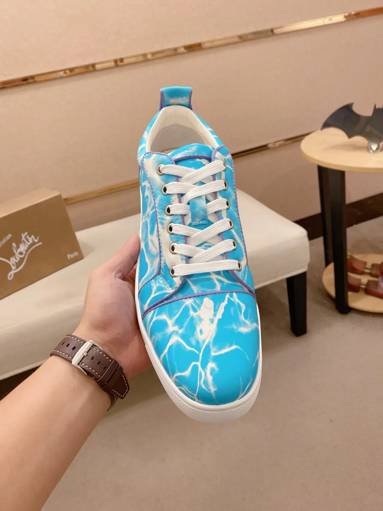 Marbled Blue and White Low-Top Lifestyle Sneaker 5