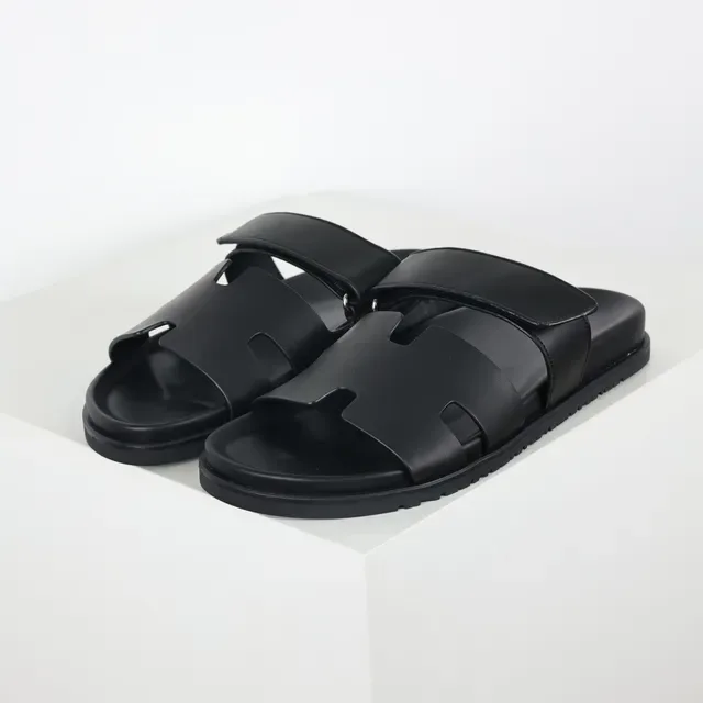 Matte Black Dual-Strap Cutout Slide Casual Sandals 2