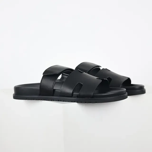 Matte Black Dual-Strap Cutout Slide Casual Sandals 3