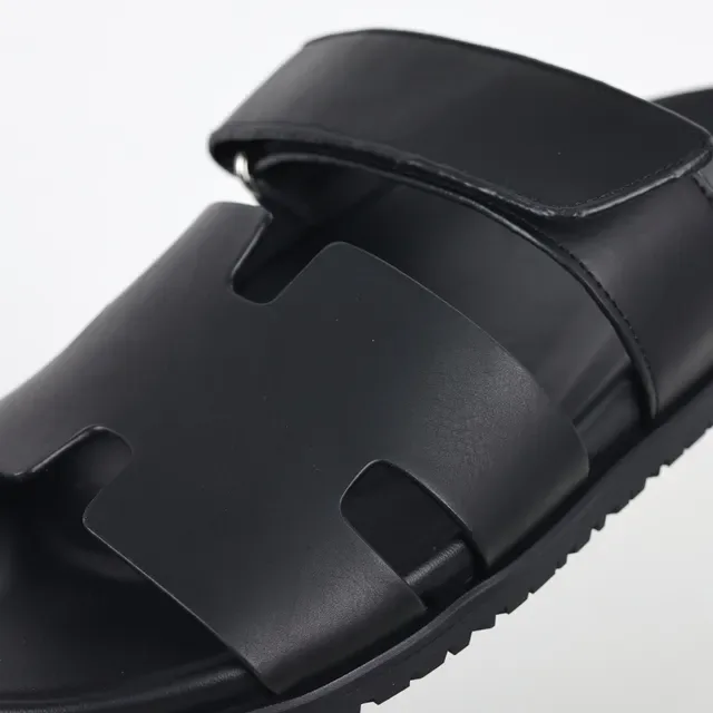 Matte Black Dual-Strap Cutout Slide Casual Sandals 6