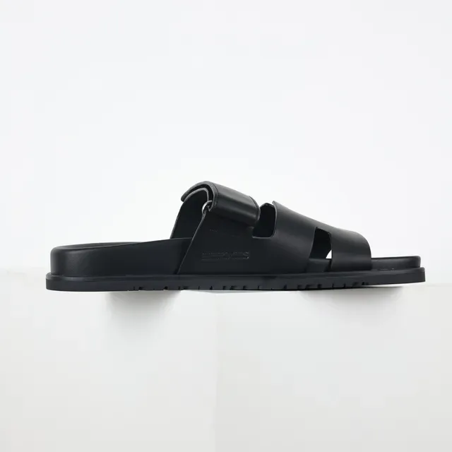 Matte Black Dual-Strap Cutout Slide Casual Sandals 7