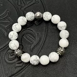 Matte Pink Bead and Gold Fleur-de-Lis Stretch Bracelet 7