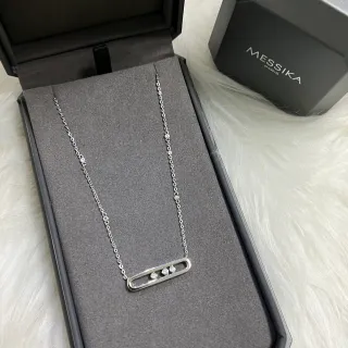 Messika Move Silver White Colgante de Barra de Diamantes Deslizante Pavé-Set Cadena de Collar